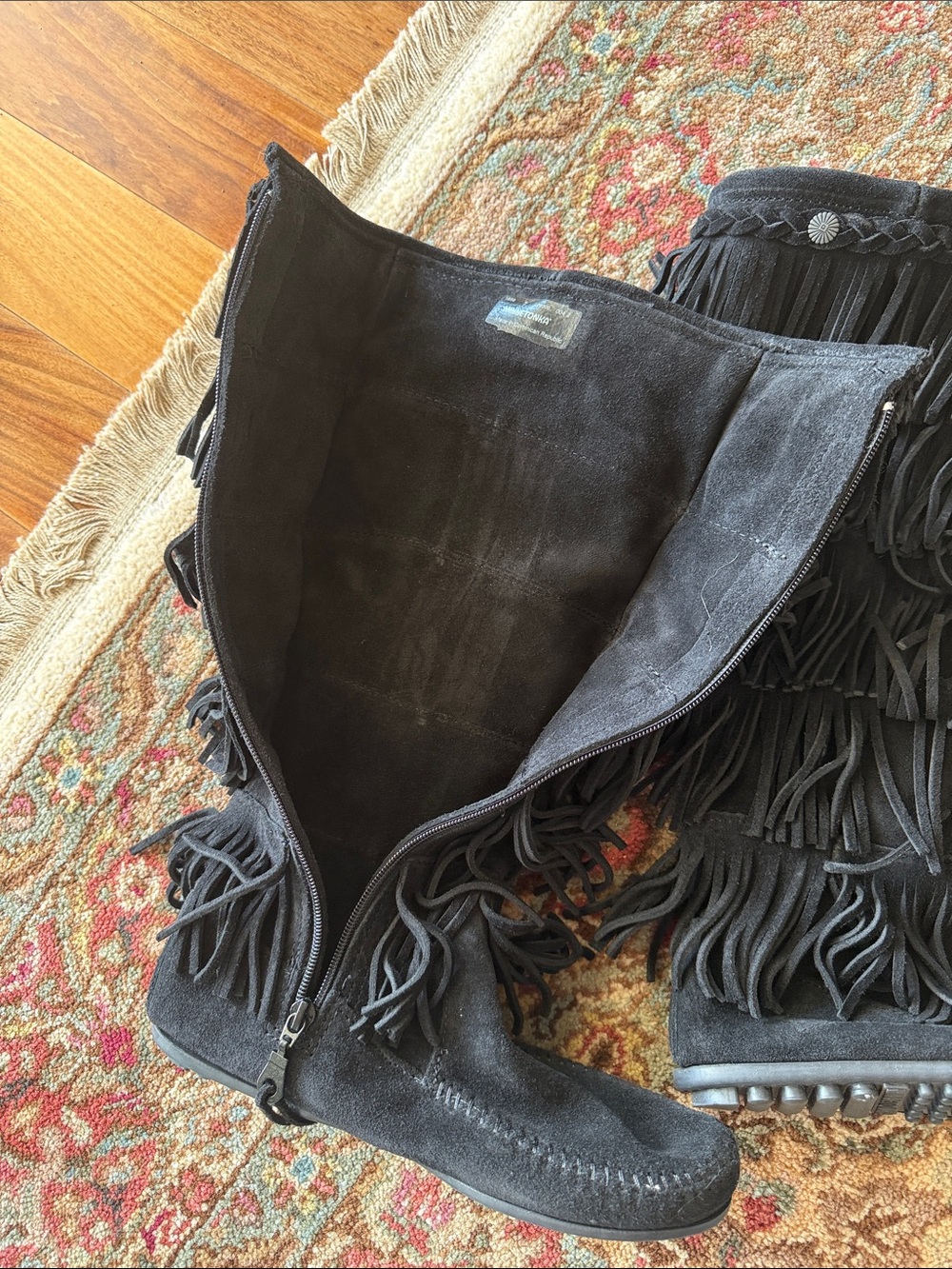 Minnetonka Black Suede Over-the-Knee Fringe Boots - Picture 5 of 6